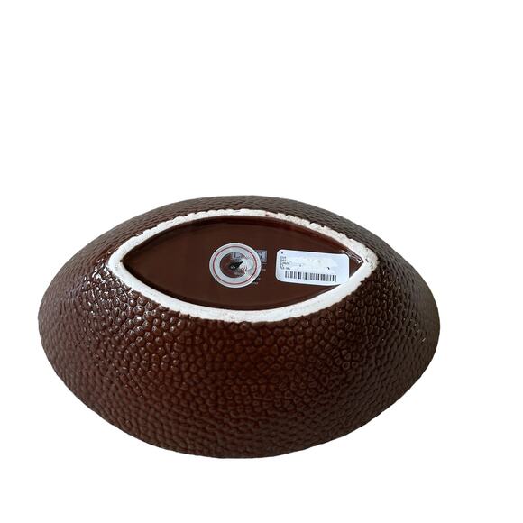 LANG Hand Painted Ceramic FOOTBALL Shaped Serving Bowl Brown White Decor NEW - Picture 14 of 14